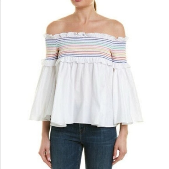 NWT! Greyson Anthropologie Rainbow Smocked Bell Sleeved Cotton Top | size small - Picture 2 of 5